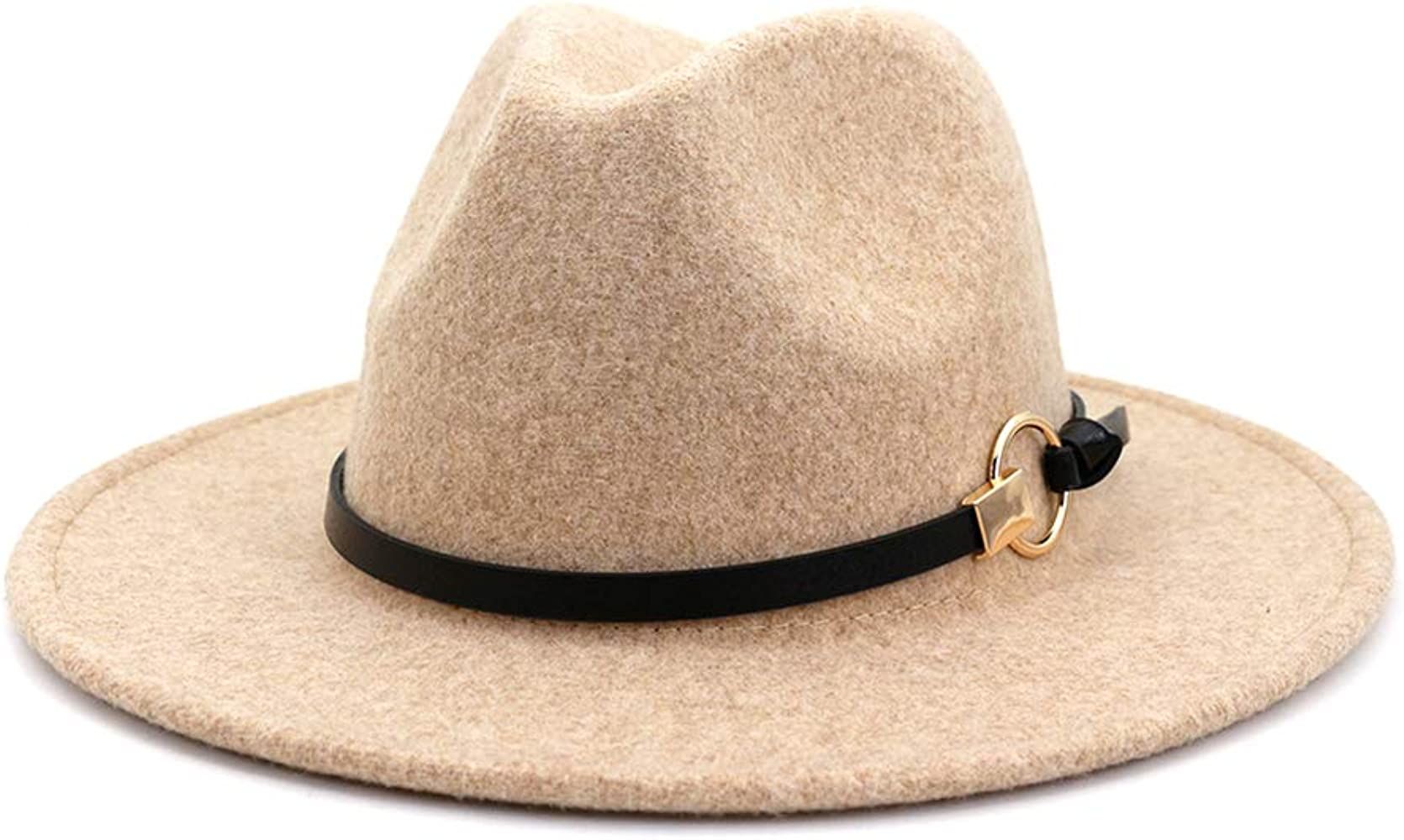 Lisianthus Women Wool Wide Brim Belt Buckle Fedora Hat | Amazon (US)
