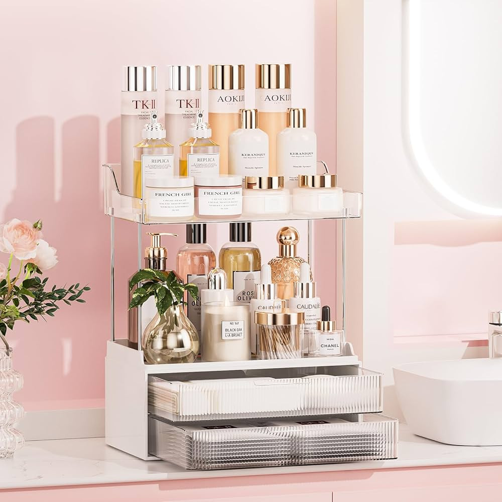 2-Tier 2-Drawer Bathroom Counter Organizer, Elegant Makeup Organizer, Ideal for Present, Easy to ... | Amazon (US)