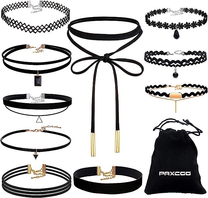Paxcoo CN-01 Black Velvet Choker Necklaces with Storage Bag for Women Girls, Pack of 10 | Amazon (US)