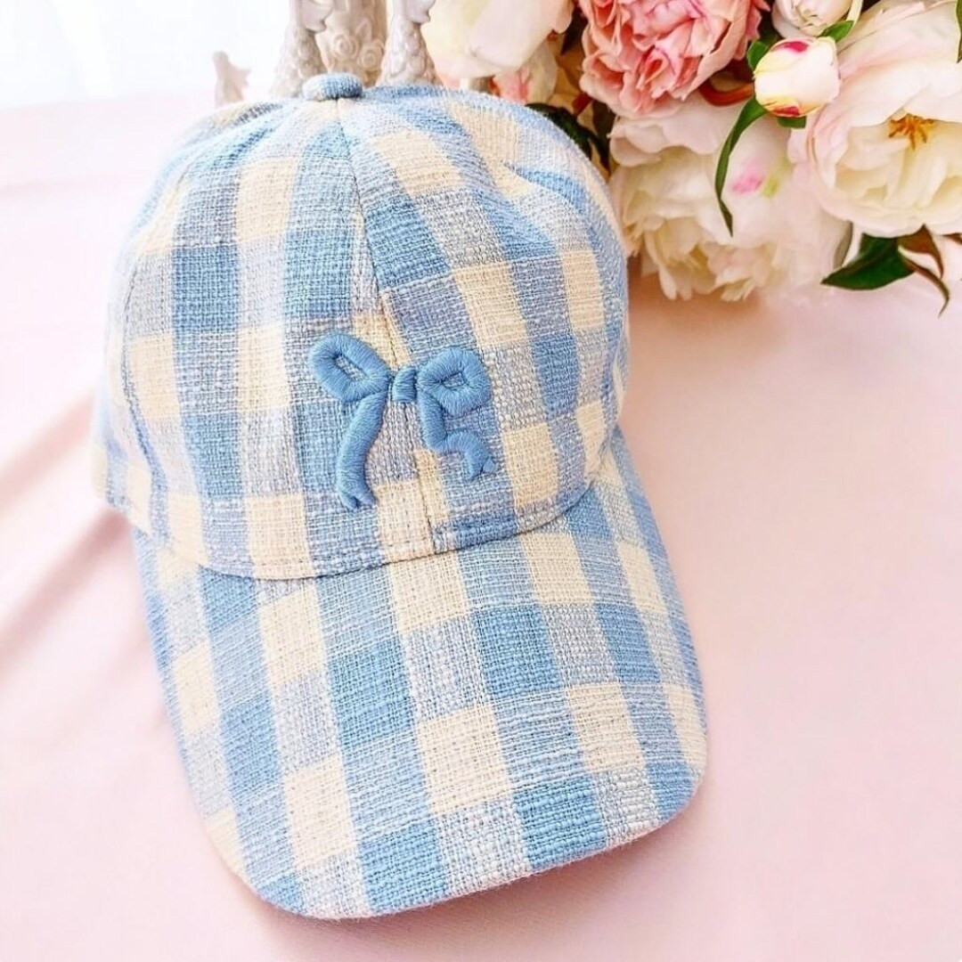 Tweed Check Bow Baby Blue Baseball Cap, Denim Womens Trendy Unisex Disney Inspired Womens Cap Uni... | Etsy (US)