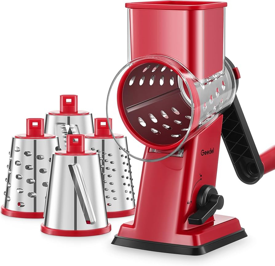 Geedel Rotary Cheese Grater - Upgraded Vegetable Shredder with 4 Interchangeable Blades, Easy to ... | Amazon (US)