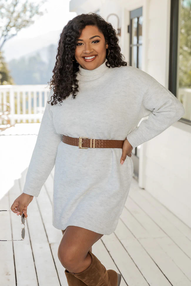 Feeling Brand New Grey Turtleneck Sweater Dress | Pink Lily