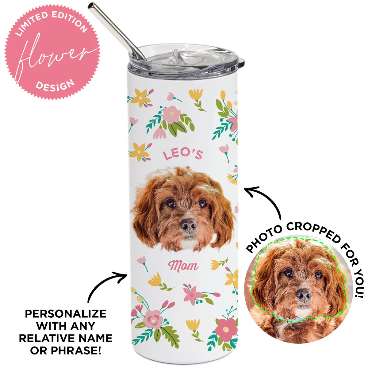 Personalized Pet Flower Skinny Tumbler | Type League Press