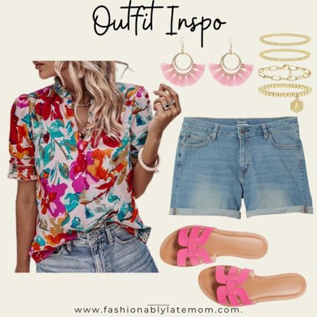 Amazon outfit idea! Take on vacay with you! 
Fashionablylatemom 
Tassel Hoop Earrings Fringe Drop Gold Tone Circle Tiered Earrings for Women Girls
doubgood Gold Beaded Bracelets for Women, Stackable Gold Bracelets for Women Men 14K Real Gold Plated Stretch Bead Ball Bracelet with Letter Pendant
Amazon Essentials Women's 4" Denim Short
Angashion Womens Tops, Summer Casual Short Sleeve V Neck Solid Flowy Top Loose Tunic Blouses Shirts
The Drop Women's Monika Flat H-Band Slide Sandal

#LTKstyletip #LTKshoecrush