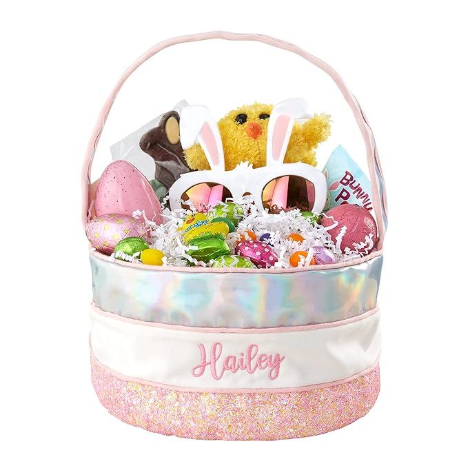 Personalization Universe Embroidered Iridescent Pink Easter Basket, Personalized Easter Bag with ... | Amazon (US)