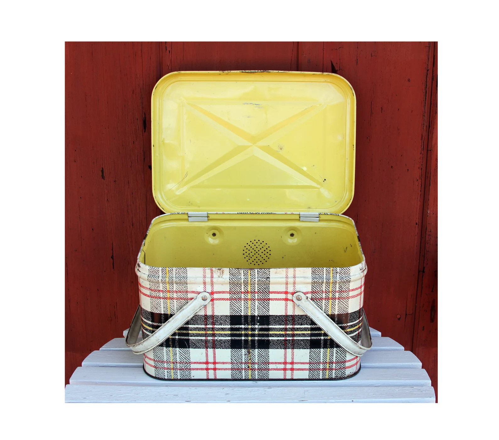 Vintage Plaid Metal Picnic Basket By NC Colorware | Etsy (US)