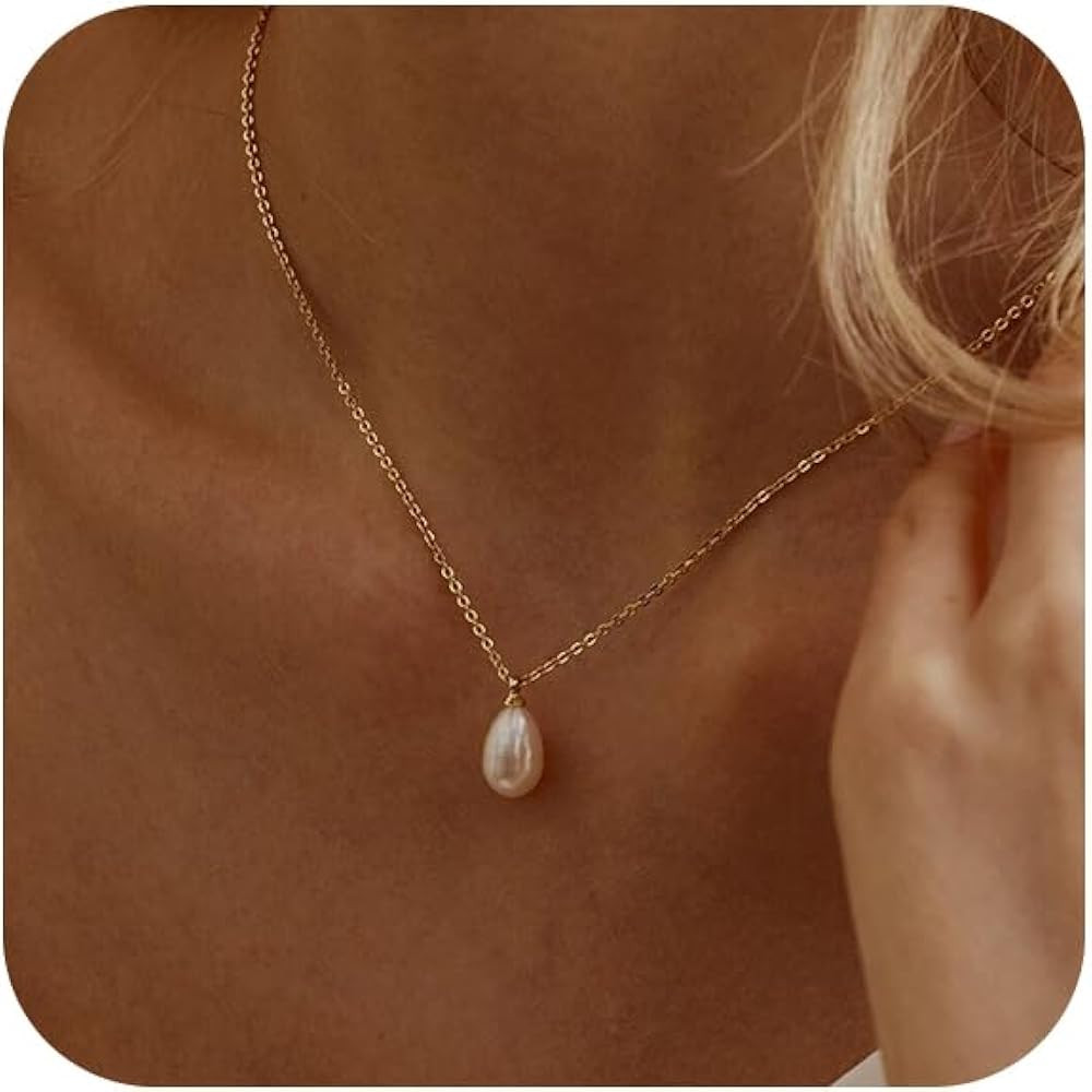 Pearl Necklace for Women Trendy,14k Gold Plated Necklace Dainty Wedding Necklace Small Cute Choke... | Amazon (US)