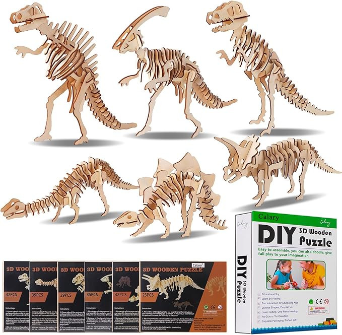 calary 3D Wooden Puzzle Simulation Animal Dinosaur Assembly DIY Model Toy for Kids and Adults,Set... | Amazon (US)