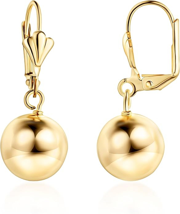 Barzel 18K Gold Plated Dangling Ball Drop Earrings, 8-12mm Sizes, Gold Plated, Tarnish Free, Made... | Amazon (US)