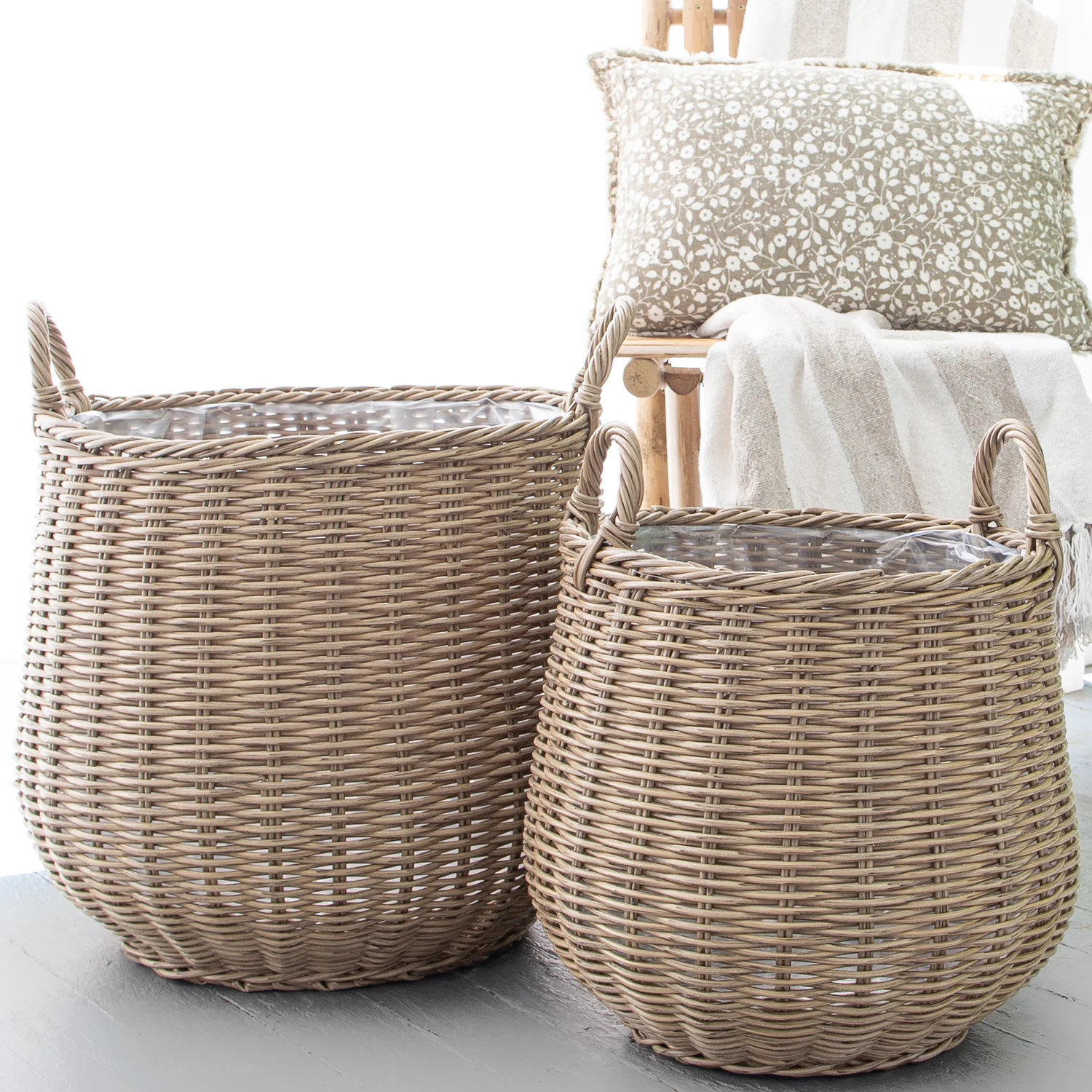 Round Willow Planter Baskets - Set of 2 | Interior Delights