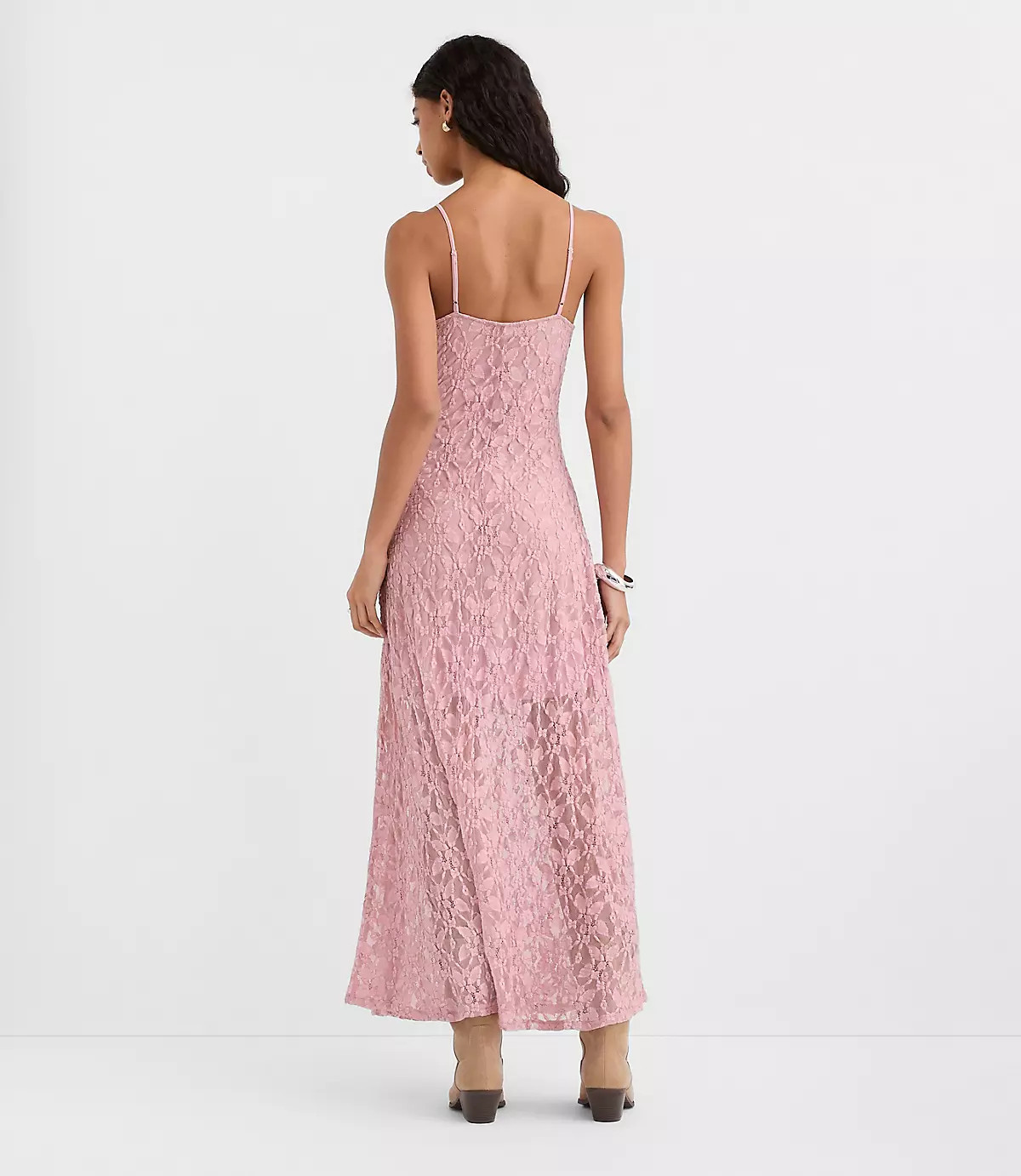 Lace Strappy Scoop Neck Midi Dress | LOFT