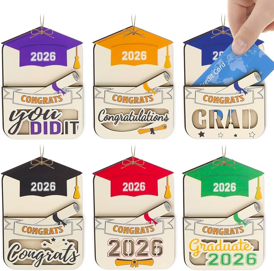 6Pcs Graduation Money Holder 2026 for Cash, Graduation Gift Card Holder with Cap Decor, Wooden Mo... | Amazon (US)