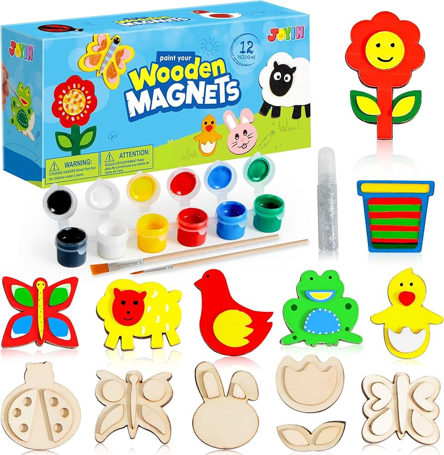 JOYIN 12 Wooden Magnet Creativity Arts & Crafts Painting Kit for Kids, Decorate Your Own Painting... | Amazon (US)