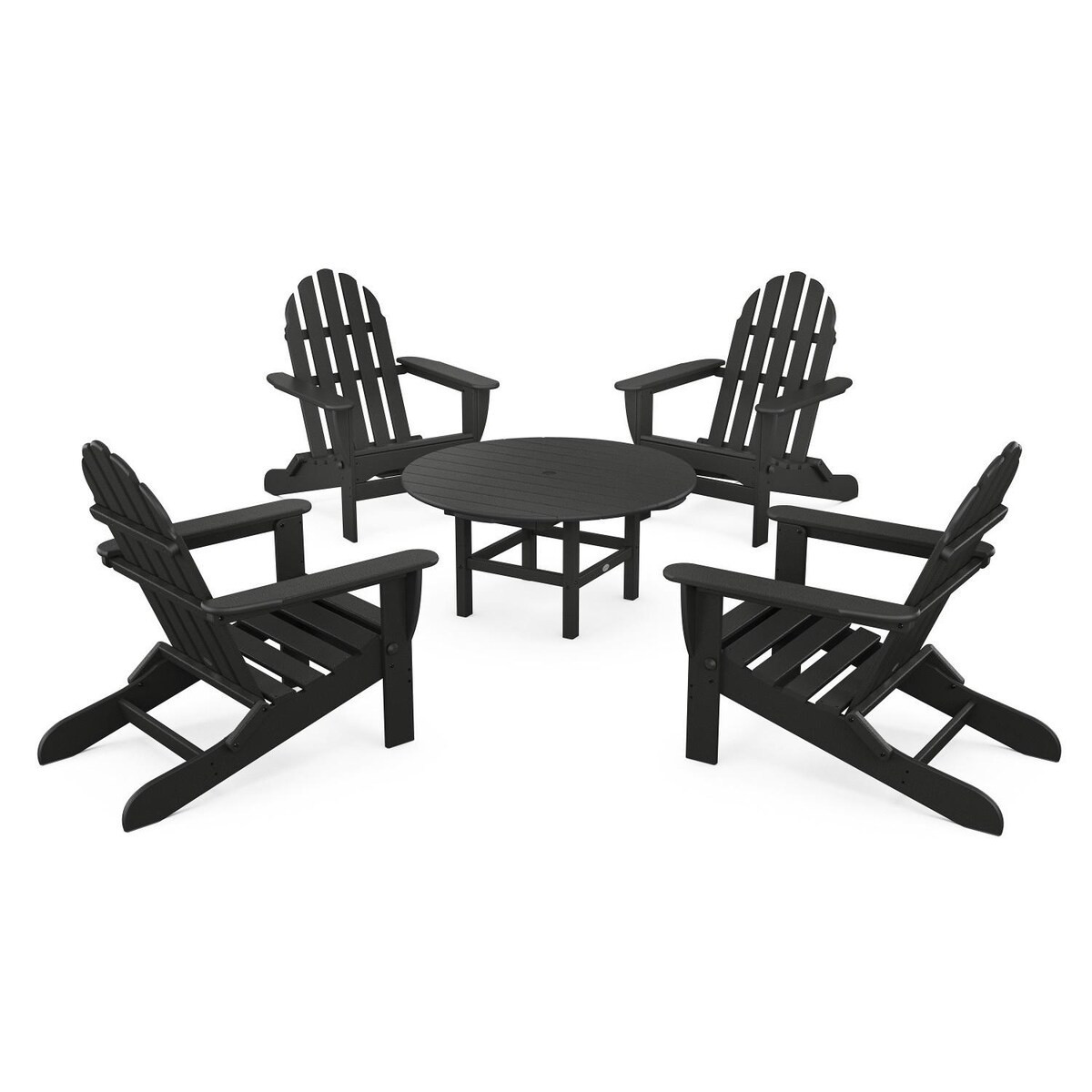 POLYWOOD Classic Adirondack 5 Pc Recycled Plastic Seating Set w/ Folding Chairs in Black by - PWS119-1-BL | BBQ Guys