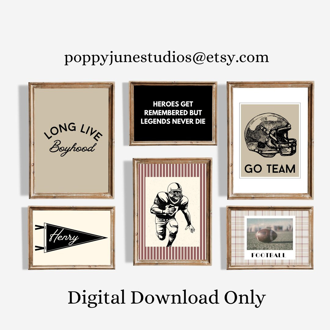 Football Nursery Gallery Wall, Sports Themed Bedroom, Vintage Sports Nursery, Printable Gallery A... | Etsy (US)