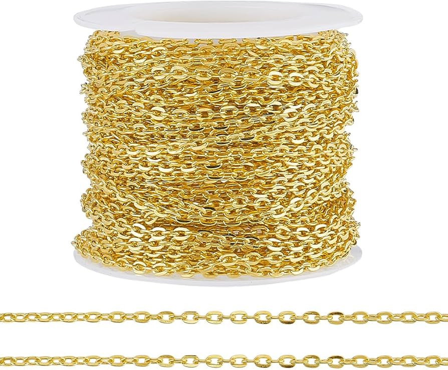 PH PandaHall 33 ft Necklace Chains 2.2mm Golden Iron Cross Chains Link Flat O-Shaped Cable Chains... | Amazon (US)