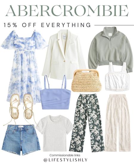 Abercrombie 15% off everything! Abercrombie dresses, linen pants, Jean shorts, gold sandals, crewnecks, and more! 