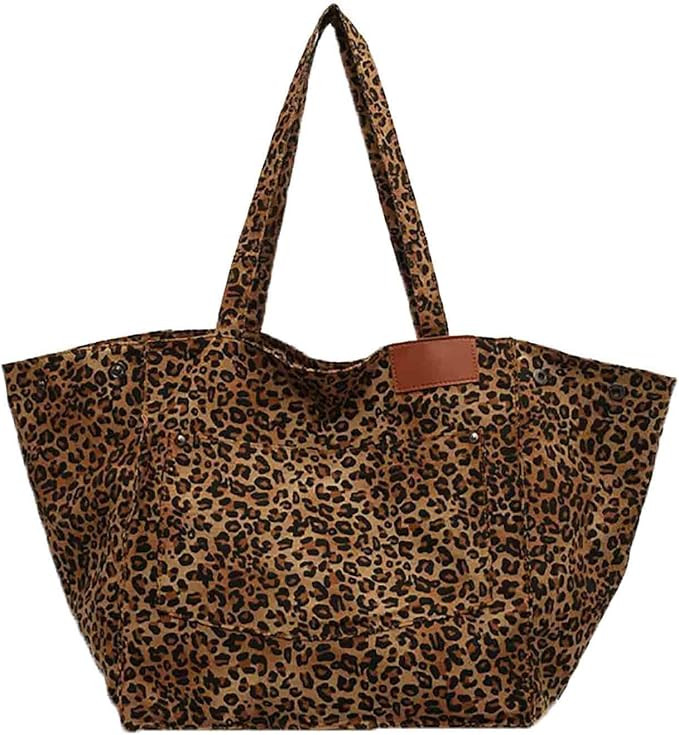 Leopard print canvas tote bag for women, casual large capacity tote bag, simple single shoulder c... | Amazon (US)