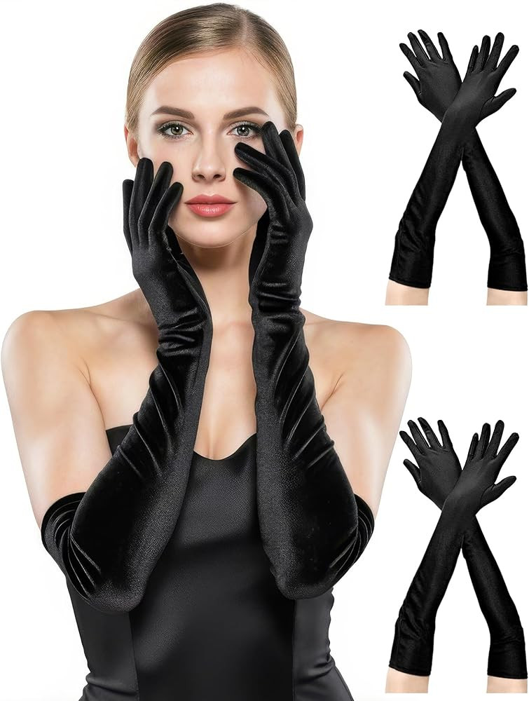 BEVTEE Long Black Gloves Women Formal, 2 Pairs Opera Gloves Costume, Stretchy Satin Gloves, 1920s... | Amazon (US)