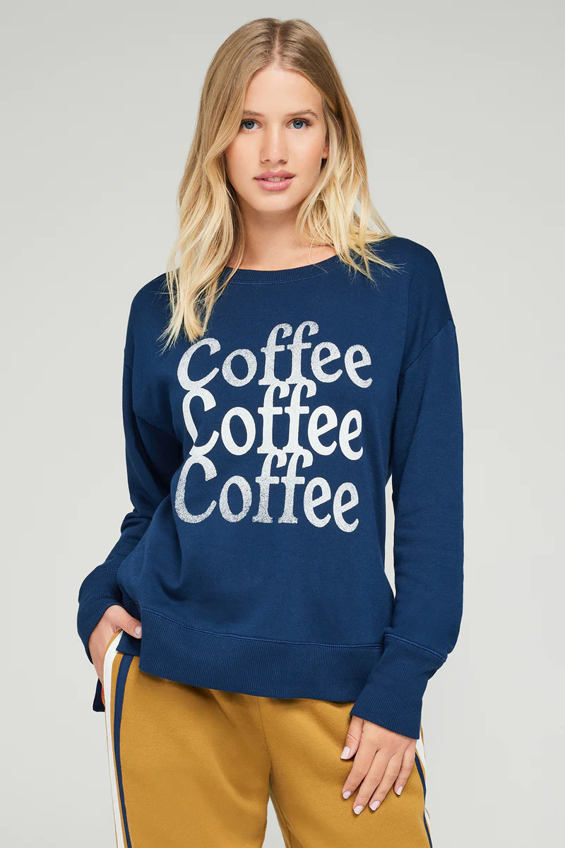 Coffee Please Monroe Long Sleeve | Dress Blues | Wildfox