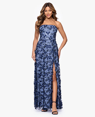 Women's Long Strapless 3D Flower Gown | Macy's
