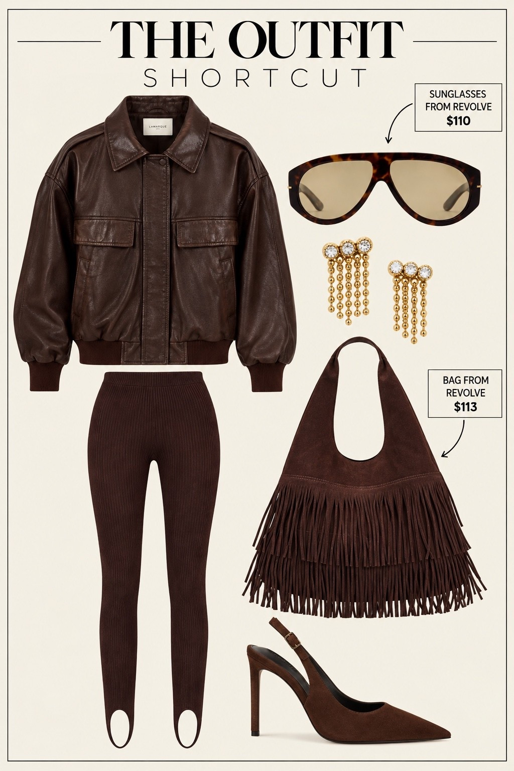 I love an oversized leather jacket over stirrup pants. I think it’s such a cool look. Especially when you add some heels to it. It makes your legs look like a mile long. ￼