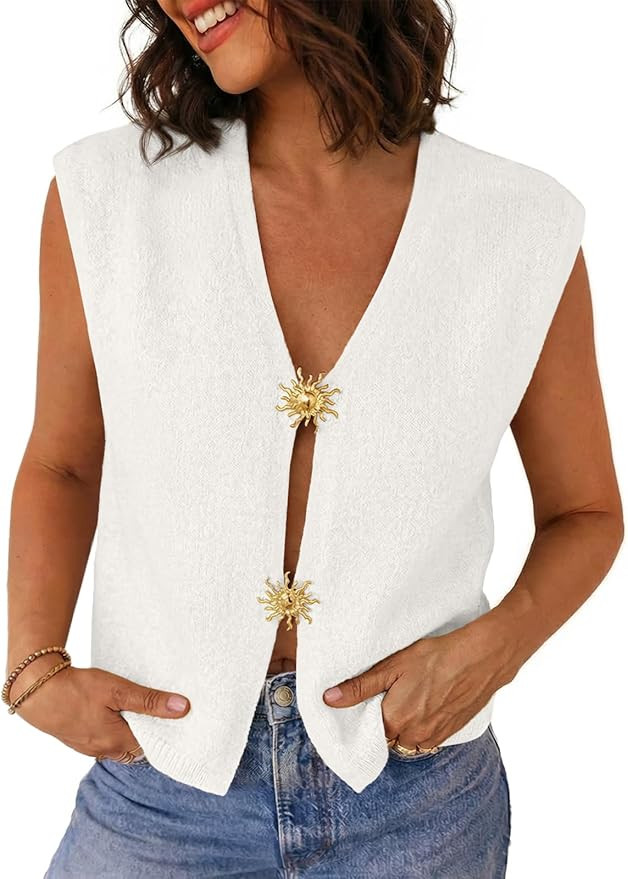 LILLUSORY Womens Vest Tops Spring Cute Sweater Knit V Neck Button Down Summer Outfits Casual Loos... | Amazon (US)