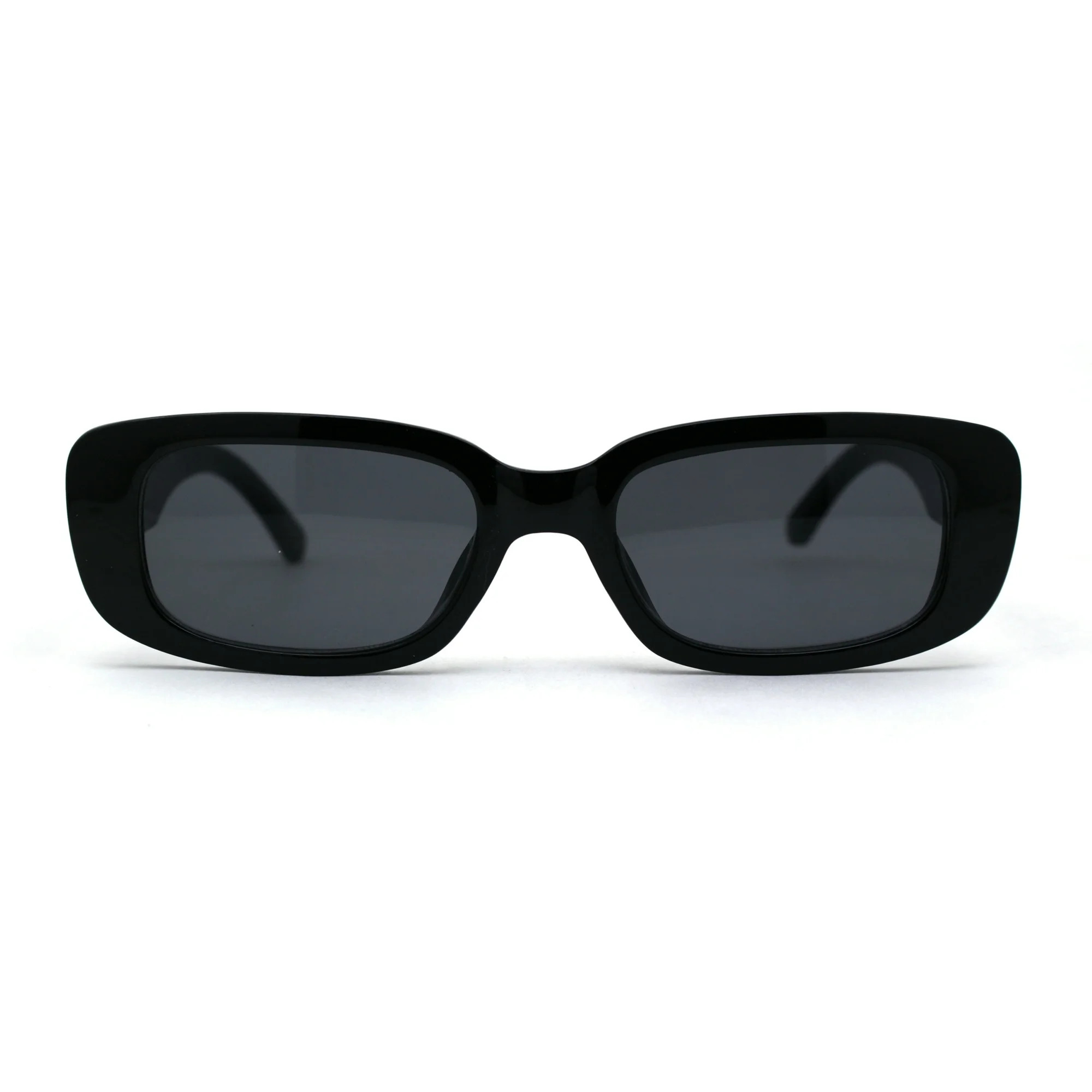 Womens Trendy 90s Narrow Rectangular Dad Shade Sunglasses All Black | Walmart (US)