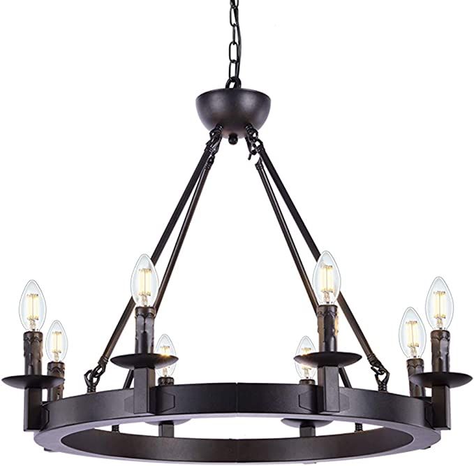 Wellmet Black Farmhouse Chandeliers Wagon Wheel, Industrial 8 Lights Iron Lighting Candle Style 2... | Amazon (US)