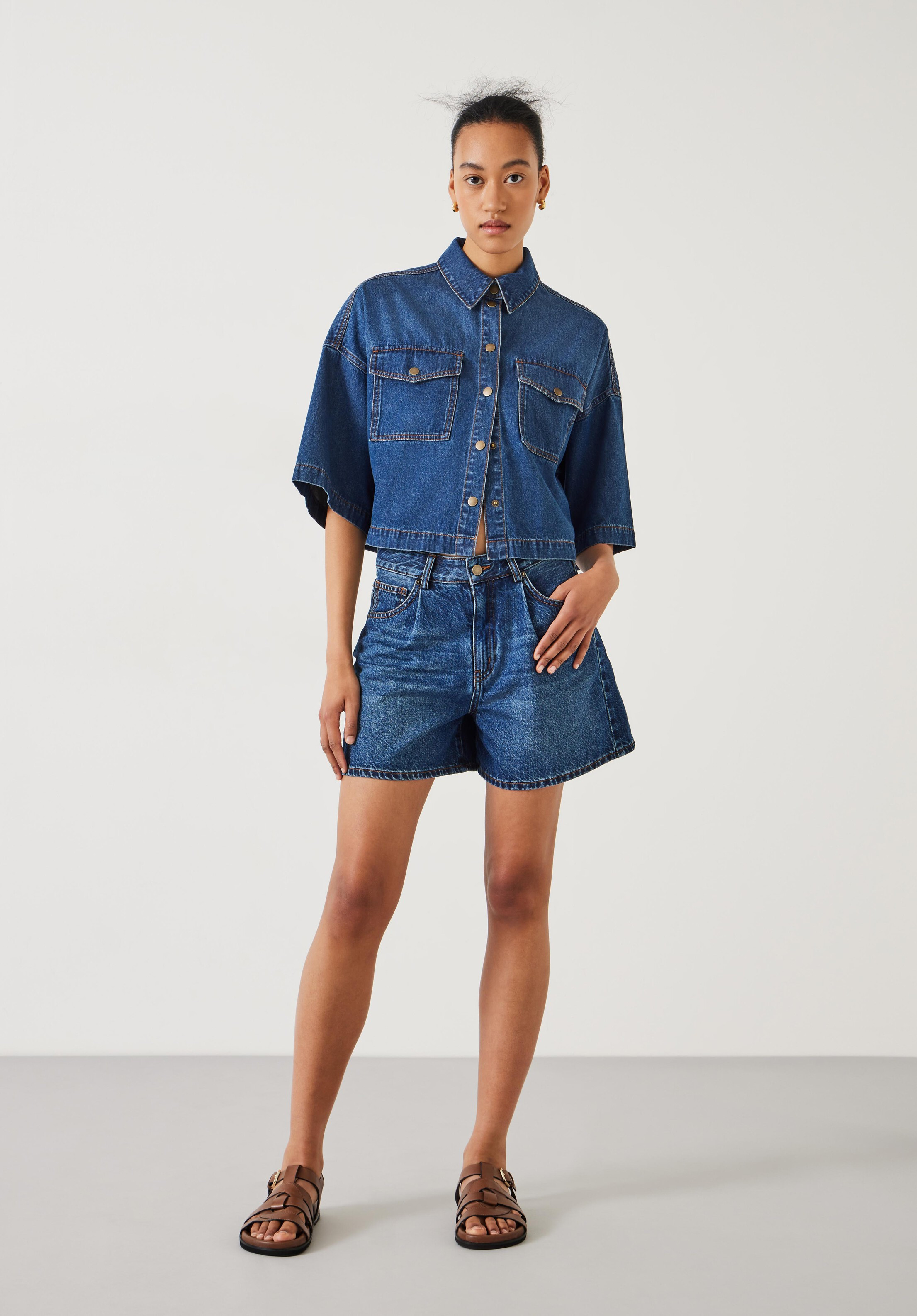Chlo Oversized Cropped Denim Shirt | Hush UK