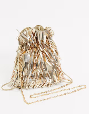 ASOS DESIGN pouch clutch bag gold shard sequins | ASOS (Global)