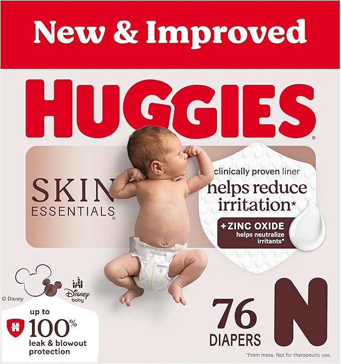 Huggies Size Newborn Diapers, Skin Essentials Baby Diapers, Size Newborn (6-9 lbs), 76 Count, Pac... | Amazon (US)