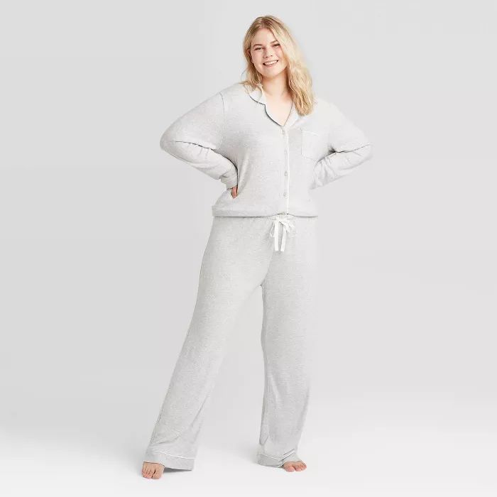 Women's Plus Size Perfectly Cozy Long Sleeve Notch Collar Top and Pants Pajama Set - Stars Above... | Target