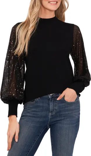 CeCe Sequin Sleeve Mock Neck Sweater | Nordstrom | Nordstrom