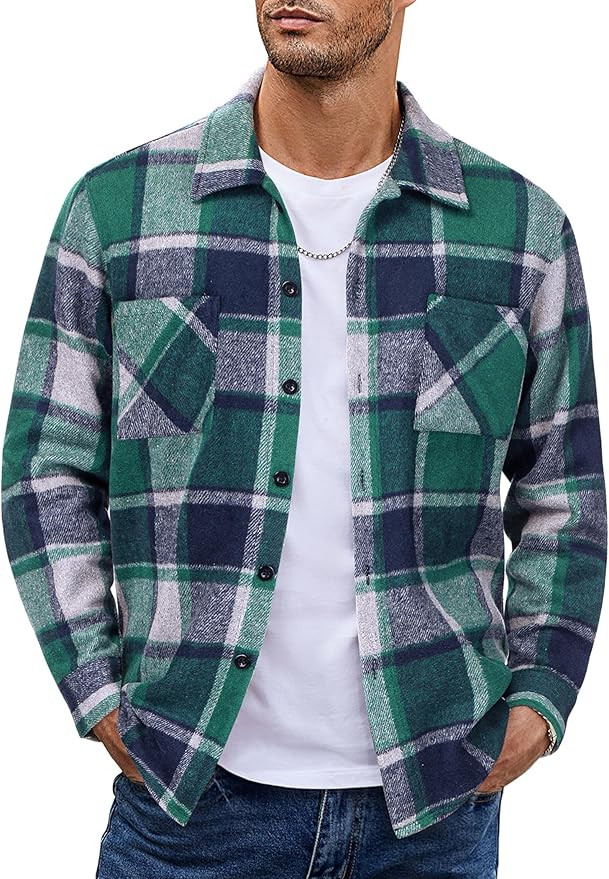 COOFANDY Men's Flannel Shirts Casual Button Down Plaid Shirt Jacket Long Sleeve Fleece Shacket wi... | Amazon (US)