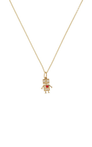 Baby Robot Charm Tiffany Chain 14K Gold Diamond Necklace | Moda Operandi (Global)