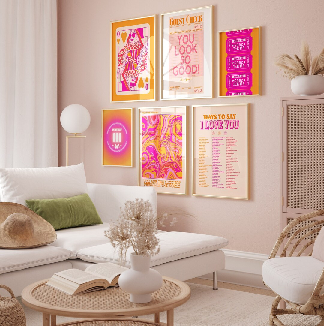 Trendy Retro Wall Art Gallery Wall Set of 6 Preppy Gallery - Etsy | Etsy (US)