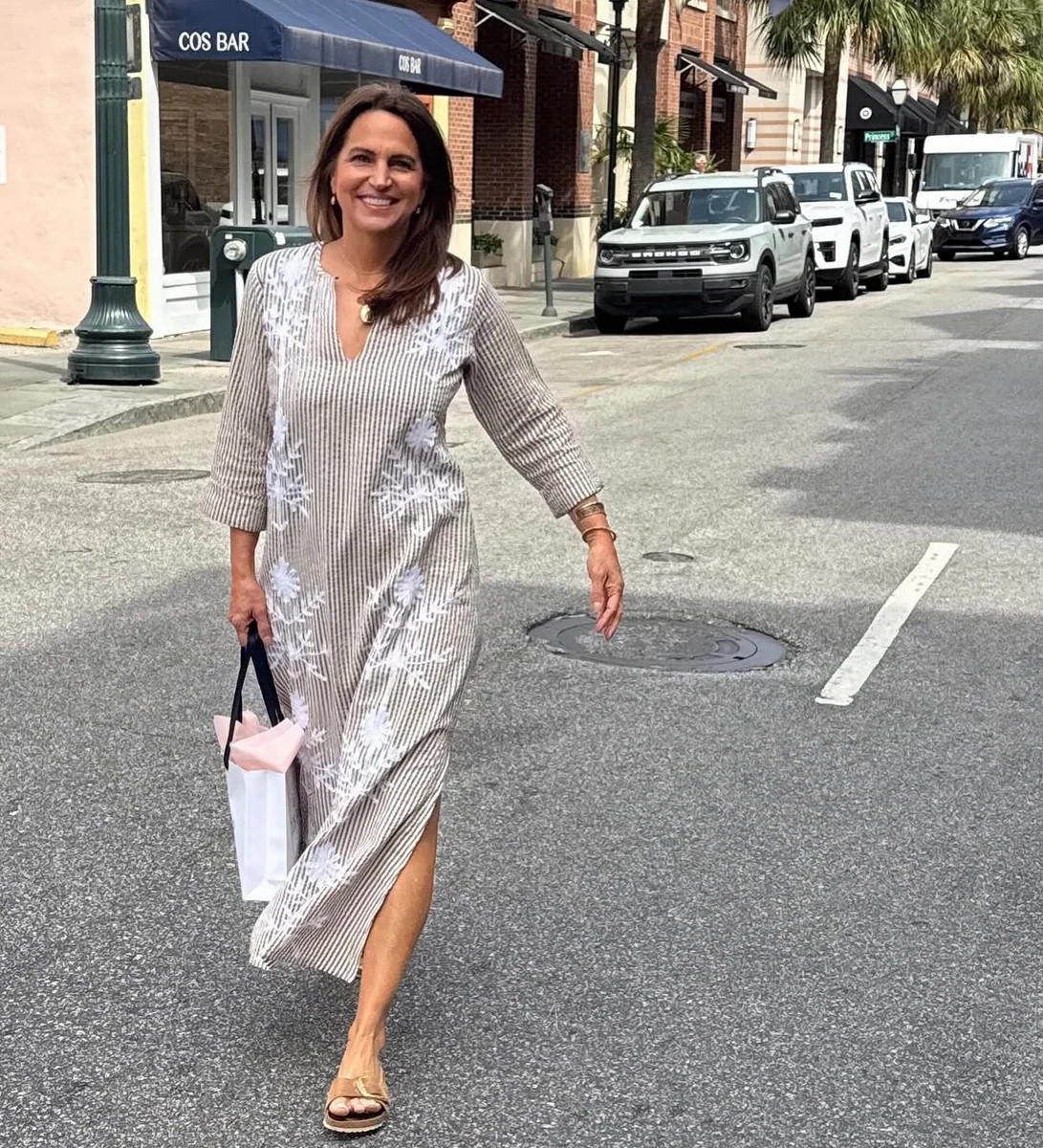 Molly Maxi Dress Embroidered Brown Seersucker | Madison Mathews