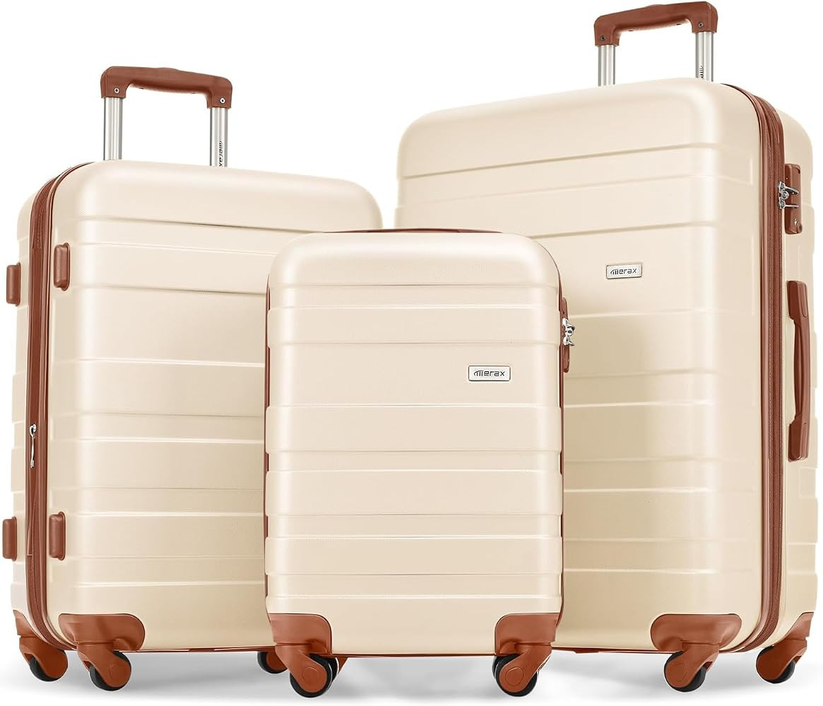 Merax Luggage Set 3 Pcs, ABS Durable Lightweight, 360°Silent Spinner Wheels, TSA Lock, Brown/Bei... | Amazon (US)