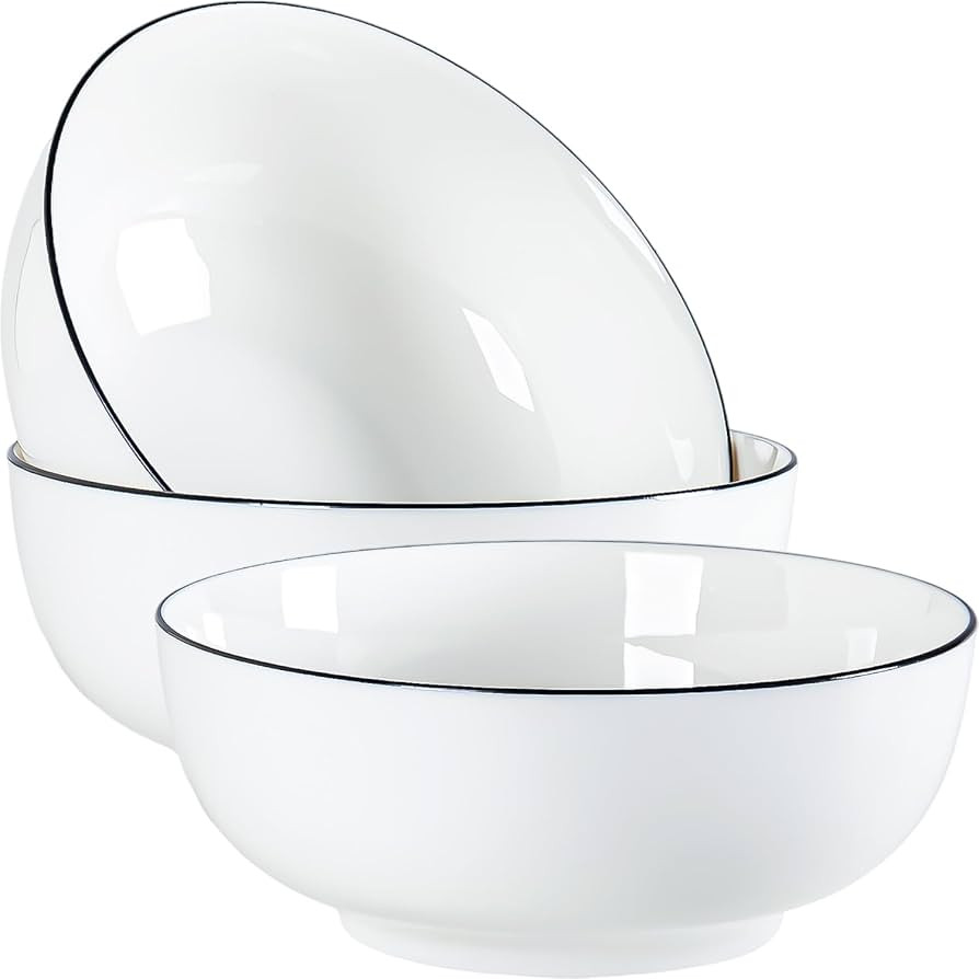 60 oz Large Soup Bowl, Pho Bowls, 8-Inch Rimmed Off-White Porcelain Bowls Set of 3, Perfect for H... | Amazon (US)