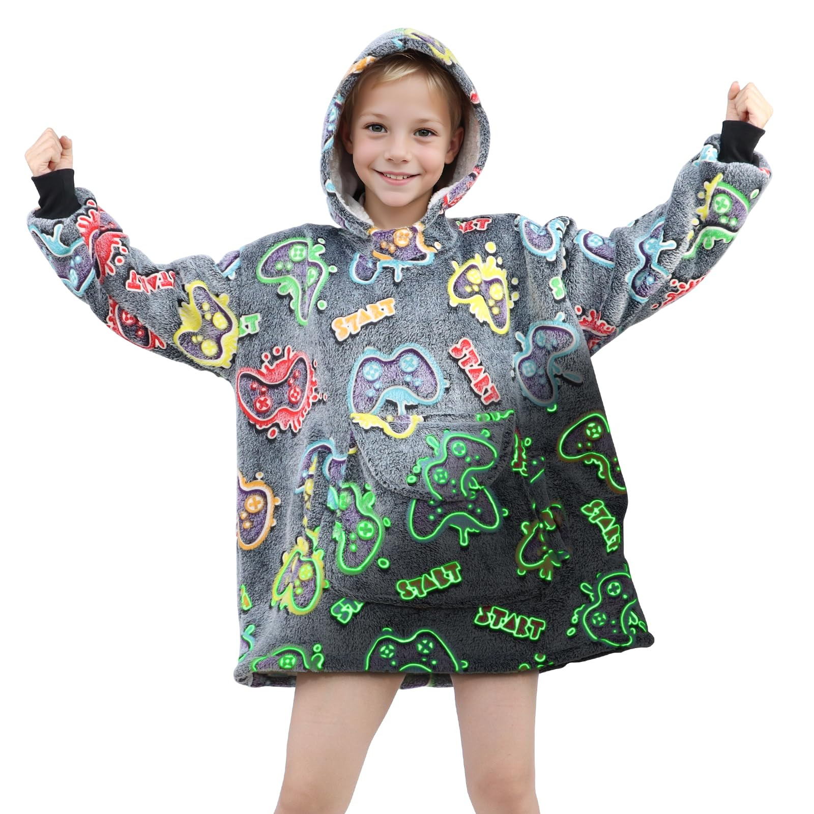 Wearable Blanket Hoodie Kids Gaming Sweatshirt Blanket with Giant Pocket Glow in the Dark Gamer H... | Amazon (US)