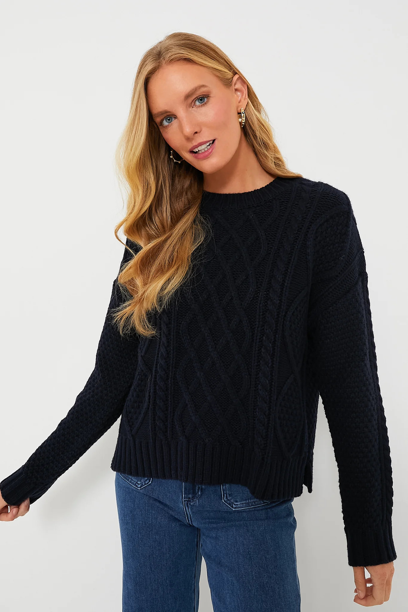 Navy Cable Knit Courchevel Sweater | Tuckernuck (US)