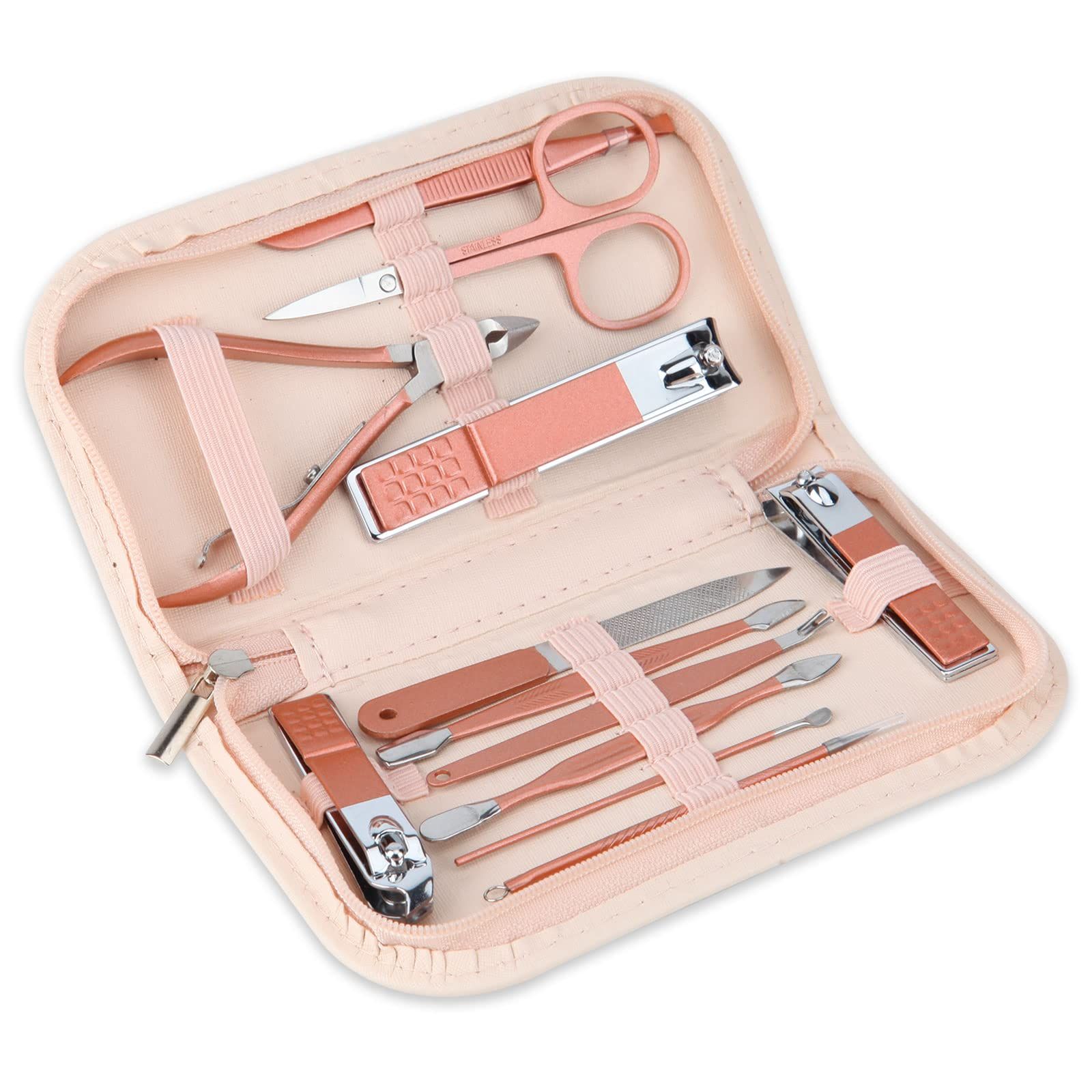 Nail Clippers and Beauty Tool Portable Set, Rose Gold Martensitic Stainless Steel Manicure Set 12... | Amazon (US)