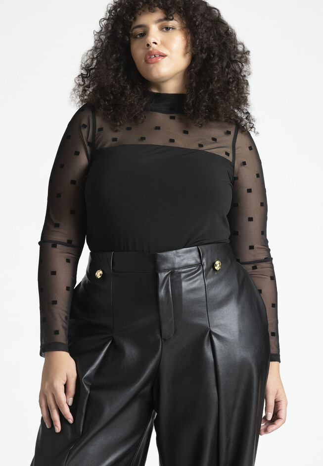 Flocked Mesh Yoke Top | Eloquii