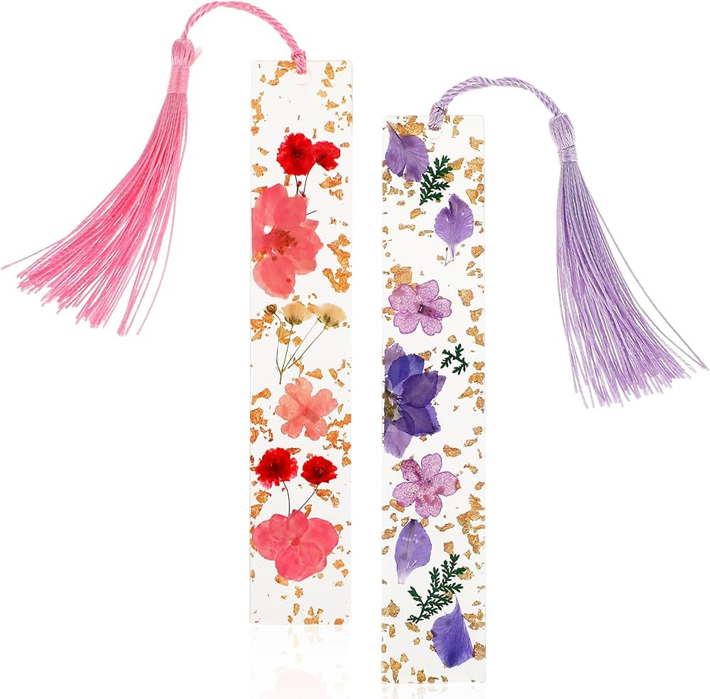 2 Pack Pressed Flower Bookmarks Clear Resin Tassels Book Marks Dried Floral Book Markers Durable ... | Amazon (US)