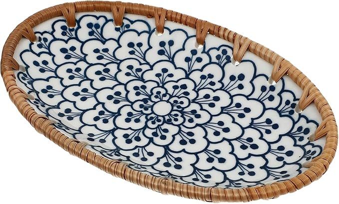 Hemoton Ceramic Dessert Plate Vintage Style Fruit Salad Snack Holder Rattan Oval Porcelain Tray F... | Amazon (US)