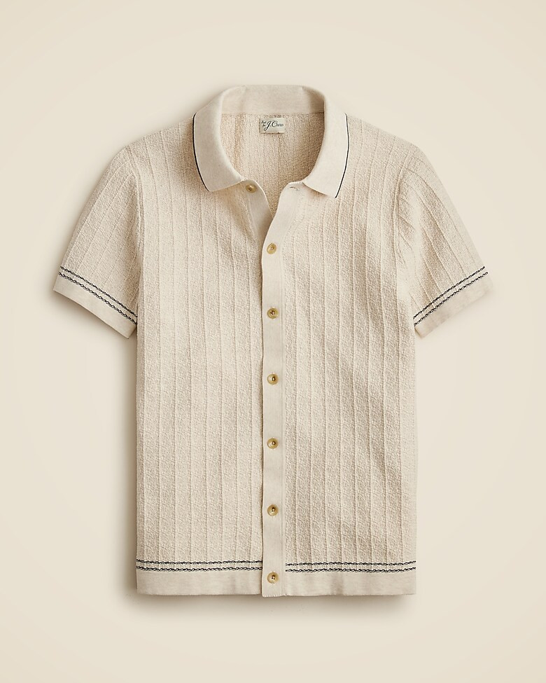 Short-sleeve cotton texture-stitch polo cardigan sweater | J. Crew US