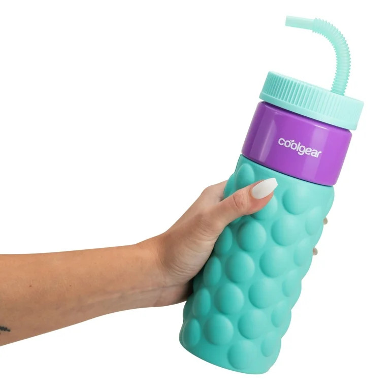 Cool Gear 24oz Plastic Retro Squishy Water Bottle, Bubble Aqua with Foam Grip and Resealable Stra... | Walmart (US)
