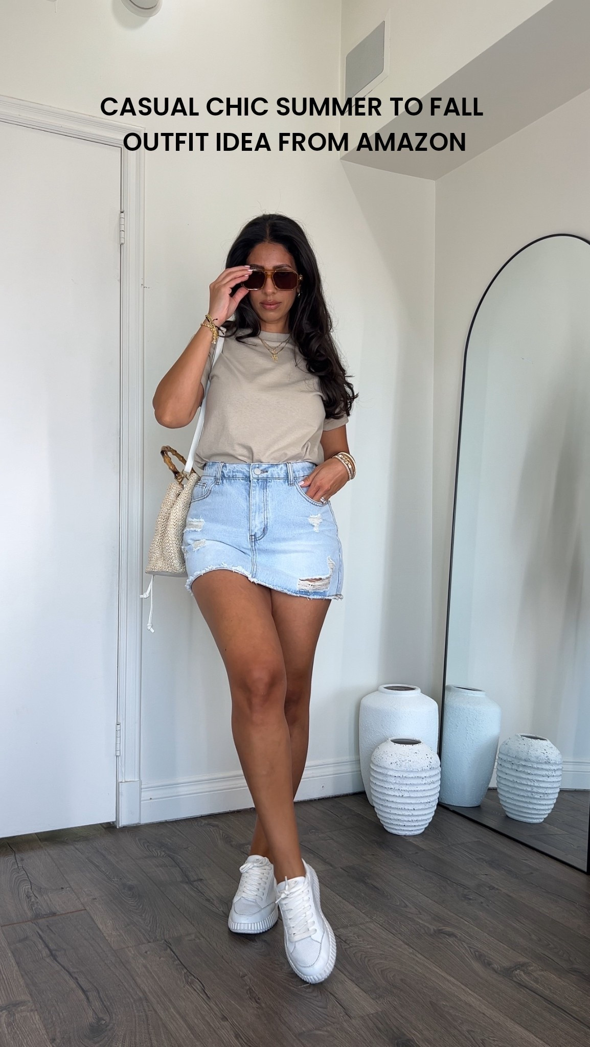 Casual chic summer to fall outfit. Medium in denim skirt, comes with built in shorts. 

#LTKStyleTip #LTKSeasonal #LTKFindsUnder50