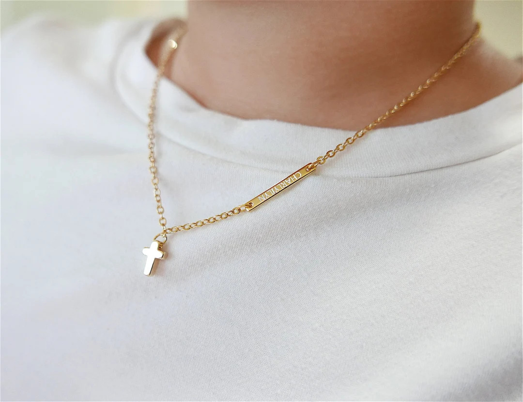 Personalization Name Necklace With a Tiny Cross Pendant-newborn 1st Birthday Baby Goddaughter God... | Etsy (US)